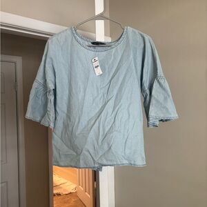 Express Blue 3/4 Sleeve Boxy Blouse